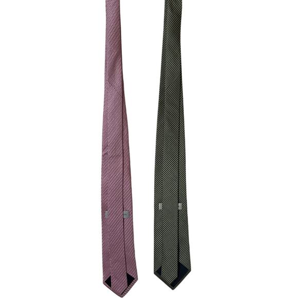 Geoffrey Beene LOT of 2 100% Silk Ties Geometric Woven Wide Green Pink - Picture 9 of 10